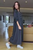 Made in Italy Donegal Cotton Jersey Smock Dress Charcoal